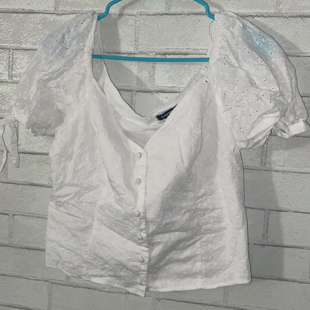 Off shoulder crop blouse sleeve tie